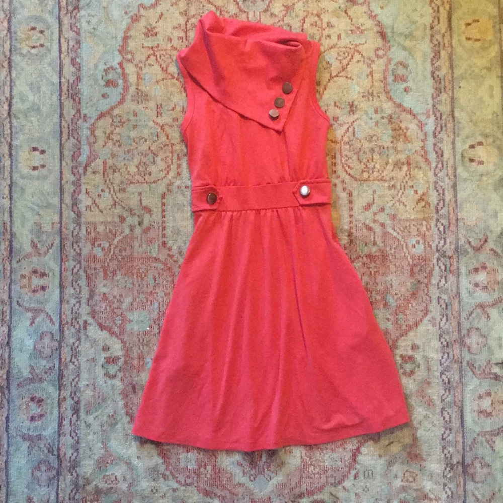 Coral ModCloth mini dress with french ascot collar